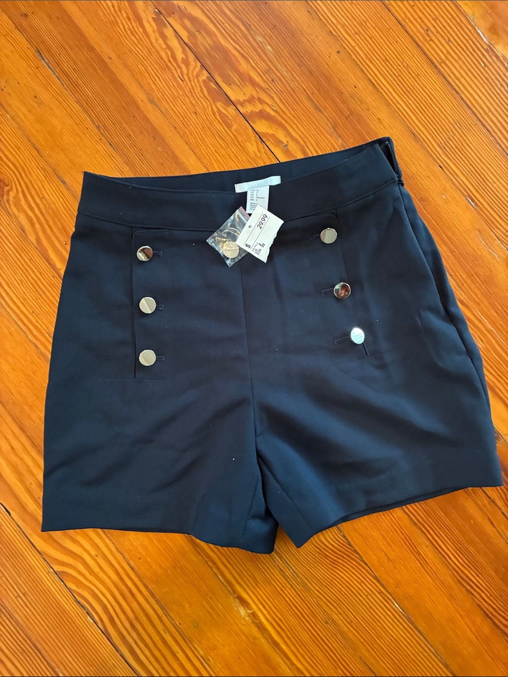 H&M Navy High-Waist Button Front Shorts